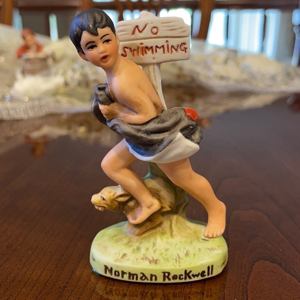 NORMAN ROCKWELL VINTAGE NO SWIMMING FIGURINE BOY with his DOG NR 205